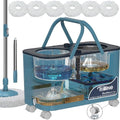 RinseWise Large Gen 1 Mop Bucket Set with 6 Microfiber Heads, Blue & Grey, 2-Gallon Capacity