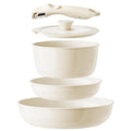Redchef Ceramic Nonstick Pots & Pans Set with Detachable Handles - 5 Pcs, Beige/White