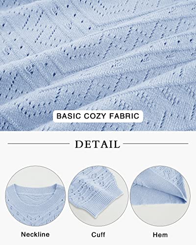 Caramitty Womens Puff Sleeve Short Sleeve Knit Sweater, Blue, X-Large