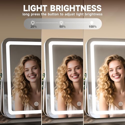 MINISO Vanity Mirror with Lights, 9.8" x 11.8" LED Makeup Mirror, Light & Brightness Adjustment, Smart Sensor, Aluminum Alloy Metal White Frame, with 5X Magnifying Glass