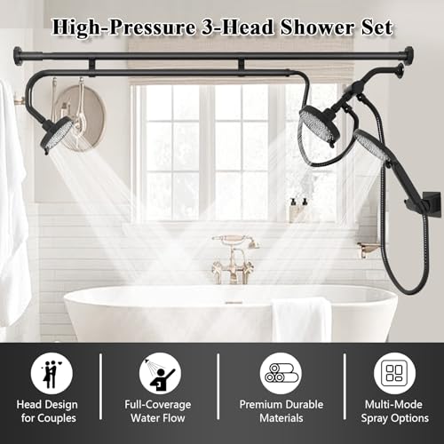 Dual Shower Head with Handheld and Adjustable Support Bar - Shared Bathroom Upgrade
