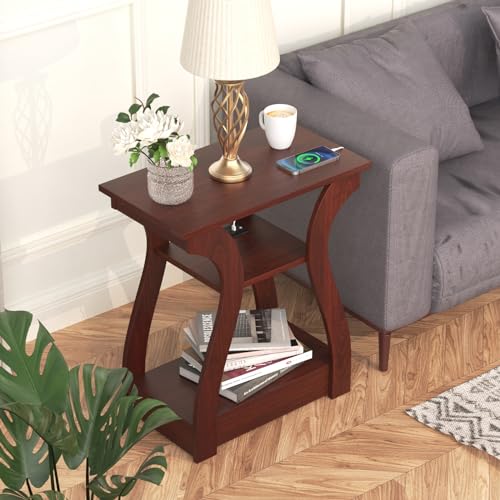 End Table with Charging Station - Cherry, 19.68W x 11.81D x 23.62H Variation of Cherry / 1