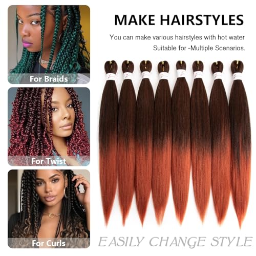Pre Stretched Braiding Hair 26 Inch Omber Black to Dark Ginger 8 Pack - Synthetic Yaki Texture
