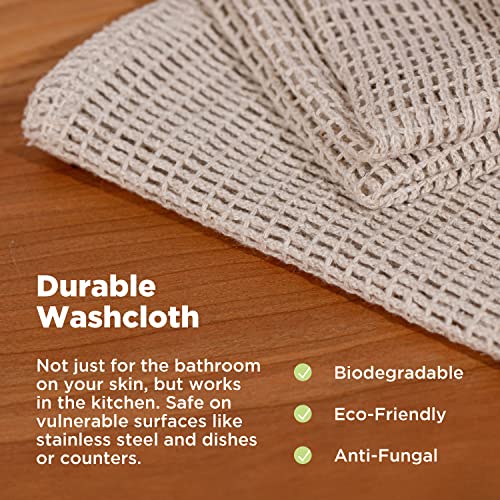 Hemp & Organic Cotton Washcloth 4 Pack - Open Knit Exfoliating Bath & Kitchen Towels