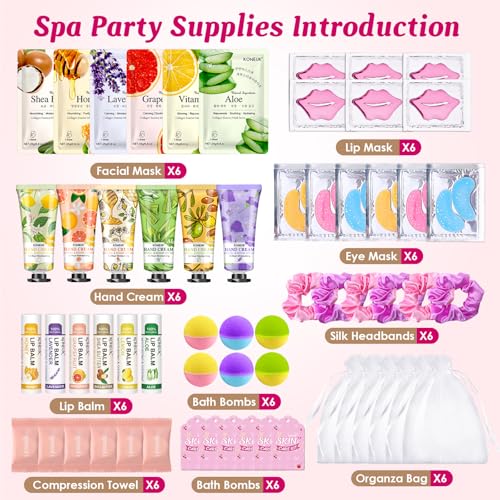 60PCS Spa Party Supplies Kit for Girls Sleepover Party - Facial Masks, Lotions & Gifts