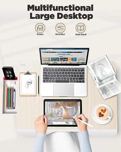 Teak SAIJI Large Folding Bed Desk for Laptop, Reading & Studying