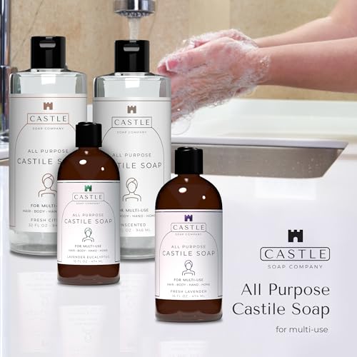 Unscented 32 oz All-Purpose Castile Soap - Gentle Multi-Use Cleaner with Coconut Oil - Sensitive Skin Friendly
