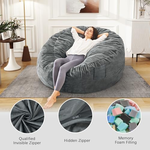 Adult Charcoal Bean Bag Chair Bed - Convertible Floor Sofa with Support & Soft Cover