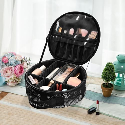 Gothic Skull Makeup Bag for Women Travel Organizer with Adjustable Dividers - Black & Pink Variation 230