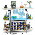 Rustic White LED Coffee Bar Cabinet with Power Outlets and Removable Wine Rack - 14.2 x 39.4 x 36 inches