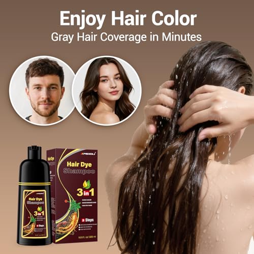 IIIMEIDU Dark Brown Hair Dye Shampoo 3-in-1 for Men Women, Gray Coverage