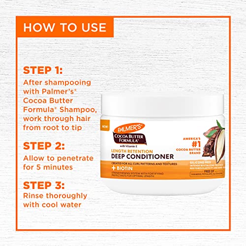 Palmer's Cocoa Butter & Biotin Length Retention Deep Conditioner, Strengthen, Nourish and Restore Elasticity and Shine, Suitable for All Curly Hair Patterns 8.5 Ounce