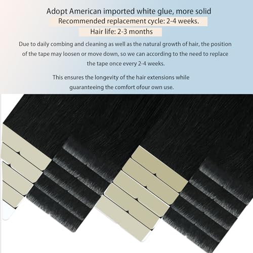 14 Inch Natural Black Tape-In Hair Extensions 20Pcs Seamless Thick Human Hair