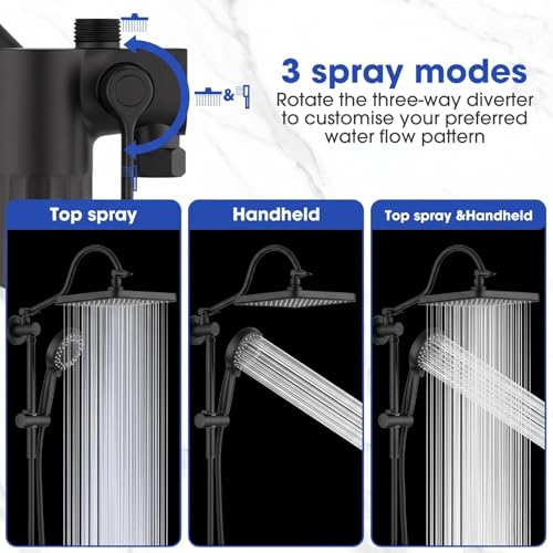 Black 12-Inch Rain Shower Head with Handheld & Filters - Luxury Spa Experience