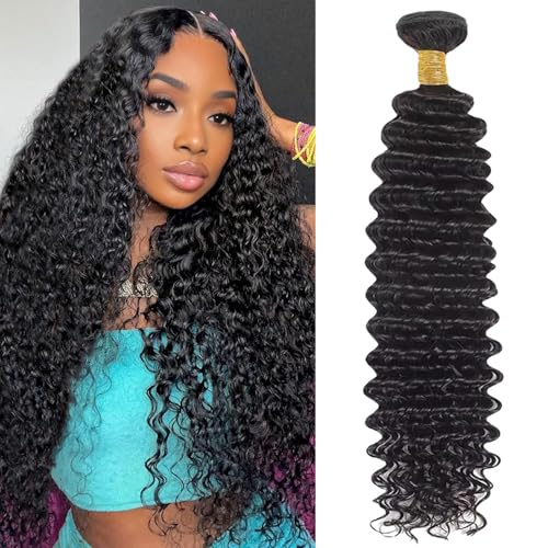 Deep Wave Human Hair Bundles 32 Inch - Wet & Wavy Brazilian Virgin Hair - Single Bundle