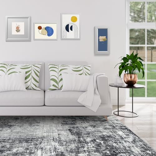 Black & Grey 8x10 Washable Area Rug for Living Room Bedroom Dining Room - Durable Faux Wool
