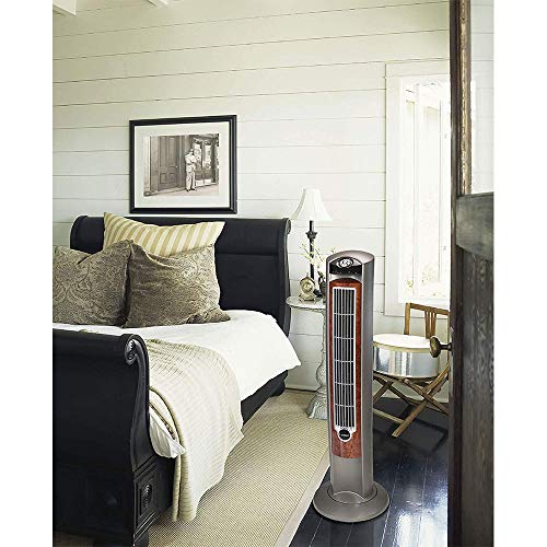 Lasko 42-Inch Oscillating Tower Fan with Remote Control - Gray Woodgrain