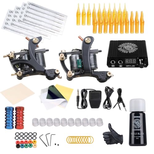 Complete Tattoo Kit with 2 Machines, Power Supply, Needles & Ink for Beginners