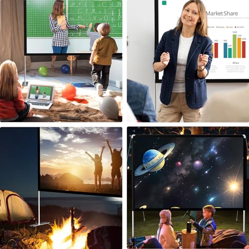 100 Inch Outdoor Projector Screen with Stand, HD 4K Portable Indoor/Outdoor Movie Projection Screen