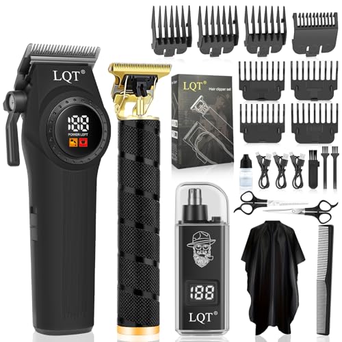 Hair Clippers for Men, 3-Piece Professional Grooming Kit Includes Hair Clipper, LED Power Display,Detail Trimmer and Nose Trimmer, Complete Cordless Set for Home Barber Use (Black)