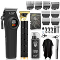 Hair Clippers for Men, 3-Piece Professional Grooming Kit Includes Hair Clipper, LED Power Display,Detail Trimmer and Nose Trimmer, Complete Cordless Set for Home Barber Use (Black)