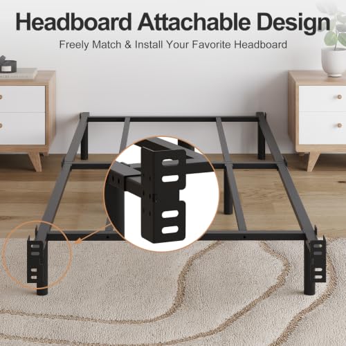 Queen Size Low Profile Metal Platform Bed Frame with Adjustable Length - Heavy Duty Support