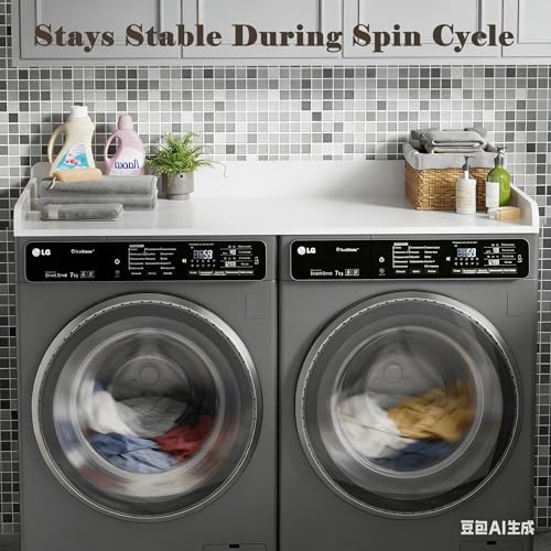 White Wooden Laundry Countertop for Washer & Dryer - 54" x 27.5", Edge Rails, Anti-Slip Strips, 1 Tier