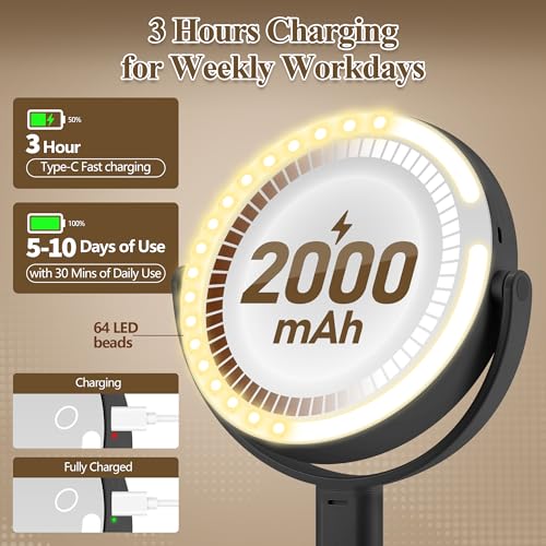 Makeup Mirror with Lights, Double Sided 1x/30x Magnifying Mirror with Light, Rechargeable 3 Color Lights and Adjustable Brightness, 360¡Æ Rotation Detachable Comes with Tweezer(Dark)