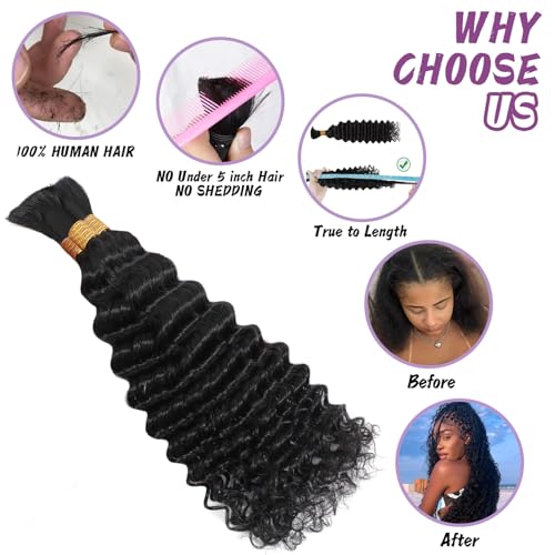 Deep Wave Human Braiding Hair 24 Inch - Natural Black 120g Boho Bundle