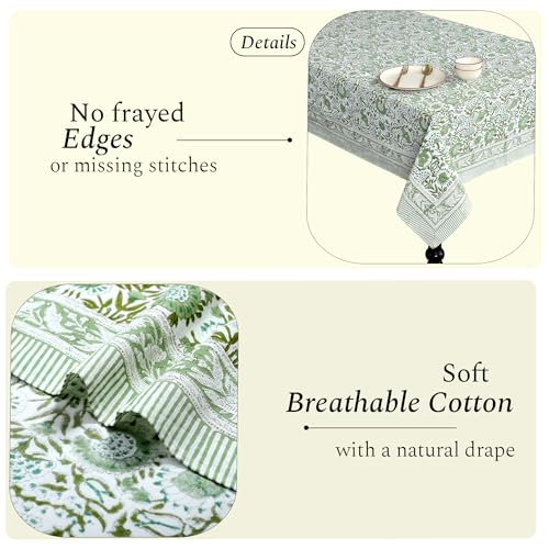 Agate Green Cotton Tablecloth 70x108 Inch Rectangular Hand Block Print