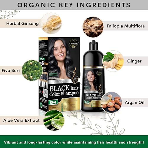 Solutrel Black Hair Dye Shampoo – 10-in-1 Ammonia-Free, Gray Coverage for Men & Women (Variation: Black)