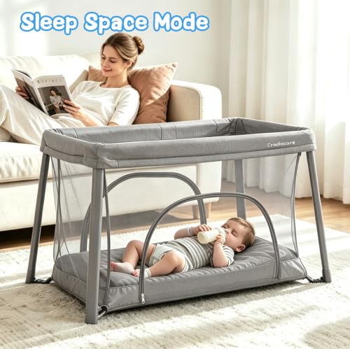 Travel Pack and Play with Bassinet - Grey Portable Baby Playpen & Sleep Space