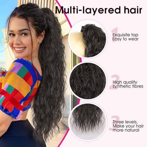 30 Inch Curly Ponytail Extension with Claw Clip - Natural Look Black