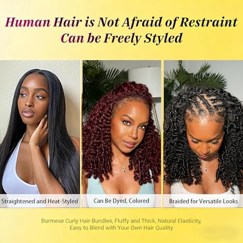Monxaro Burmese Curly Hair Bundles 14 Inch, 1 Bundle, Wet & Wavy 100% Unprocessed Human Hair