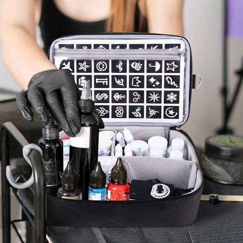 Tattoo Carrying Case Tattoo Supplies Organizer Tattoo Kit Box Case Tattoo Equipment Storage Bag Tattoo Travel Tattoo Storage Organizer for Tattoo Stencil Printer, Tattoo Ink, Tattoo Equipment