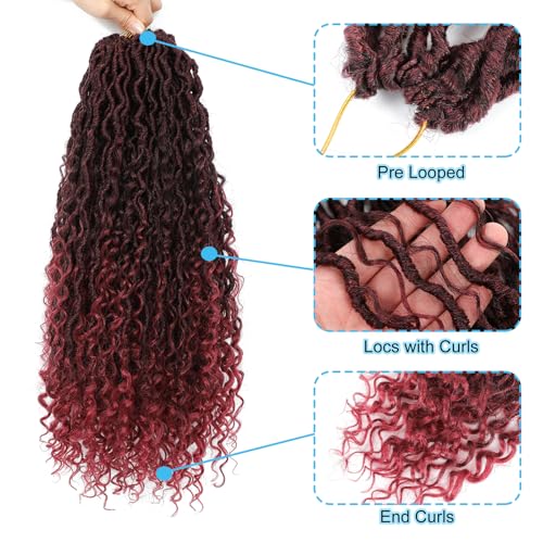 Ombre Burgundy Boho Faux Locs Crochet Hair for Black Women - 14 Inch - Saisifen Variation
