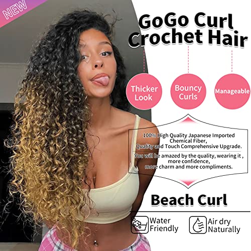 QRHSUKA 9 Packs Curly Crochet Hair 18 Inch GoGo Curl for Women - 1B/30/27