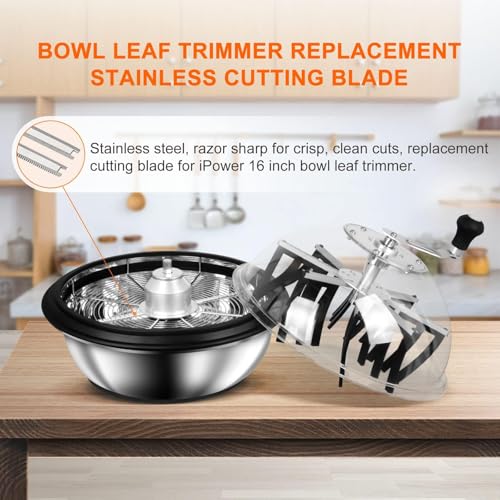 iPower 4-Pack 16 inch Bud Bowl Leaf Trimmer Blades Replacement, Stainless Steel for Spin Clean Cut, Included 2 Serrated 2 Straight Blades, Actual Length 13.4'', Silver