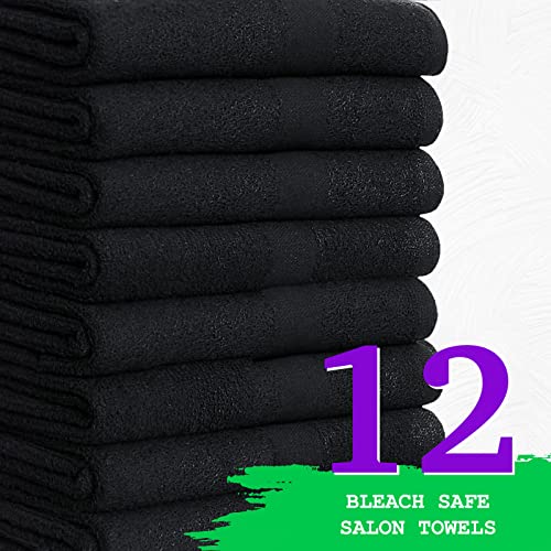 Microfiber Bleach-Proof Towel Set - Black, 12 Pack, 16x27 Inches, Salon & Gym Use
