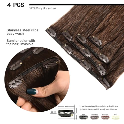 Clip in Hair Extensions Darkest Brown #G-2 14 Inch 60g 4Pcs Remy Human Hair