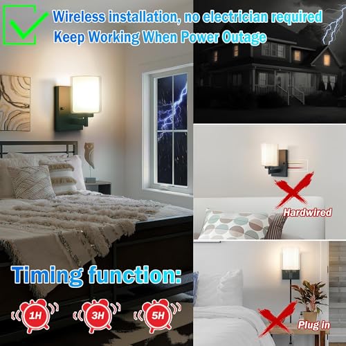 Wireless RGB Dimmable Wall Sconce Set of 2 with Remote - Black | Rechargeable Bathroom & Mirror Lighting