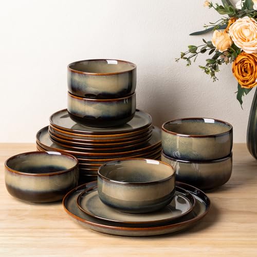 Ceramic Dinnerware Set for 6 - 18-Piece Mocha Brown Tableware