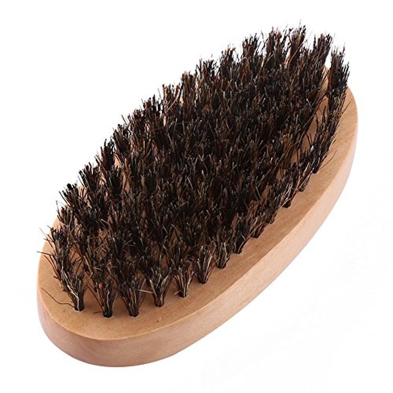 Beard Brush, Men Faux Boar Bristle Wood Handle Military Pocket Mustache Beard Grooming Comb Brush