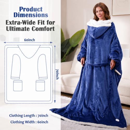Pravoluxmax Blue Wearable Heated Blanket with Sleeves - Electric Snuggle Throw