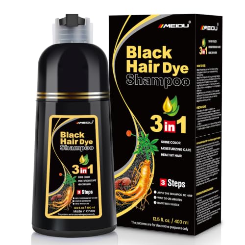 IIIMEIDU Black Hair Dye Shampoo 3-in-1 for Women & Men - Gray Coverage, Easy at Home