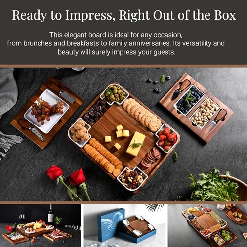 Expandable Acacia Cheese Board Set with Hidden Drawers & Cutlery - No Engraving