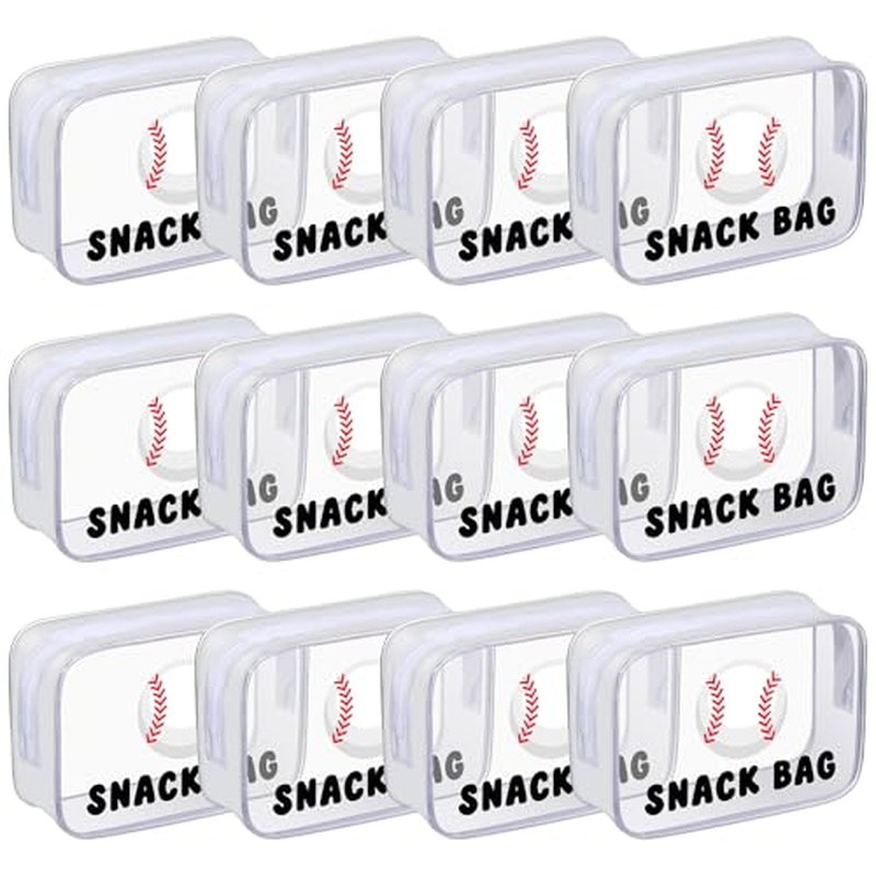12 Pcs Baseball Snack Bags for Team Gifts Baseball Goodie Treat Candy Pouch Bags Clear PVC Waterproof with Zipper Party Favors for Team Ground Birthday Gifts Sport Supplies