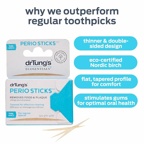 DrTung's Dental Sticks for Teeth & Gums - Thin, 100 Count Pack of 6