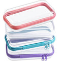 Hoolerry 4 Pcs Hard Clear Zipper Case Makeup Bags Plastic Zipper Pouch Transparent Storage Box Containers for Cosmetics, Snacks, Building Blocks, Puzzles(Clear,7.5 x 3.9 x 2 in,Multicolor)