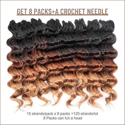 Toyotress Ocean Wave Crochet Hair - 9 Inch Water Wave Braiding Extensions, 8 Packs, Ombre Brown Blonde